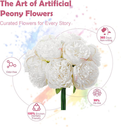 10PCS Pink Realistic Silk Peonies Bouquet, Waterproof & UV Resistant Faux Peony Flowers, All-Weather Artificial Stems for Outdoor, Grave, Wedding Centerpiece & Home Decor