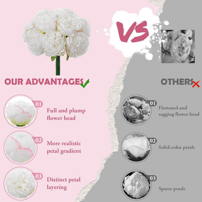 10PCS Pink Realistic Silk Peonies Bouquet, Waterproof & UV Resistant Faux Peony Flowers, All-Weather Artificial Stems for Outdoor, Grave, Wedding Centerpiece & Home Decor