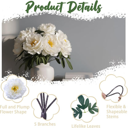 10PCS Pink Realistic Silk Peonies Bouquet, Waterproof & UV Resistant Faux Peony Flowers, All-Weather Artificial Stems for Outdoor, Grave, Wedding Centerpiece & Home Decor