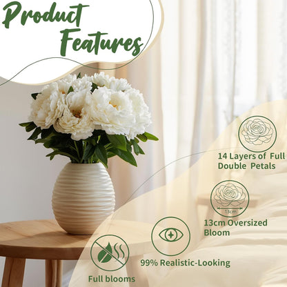 10PCS Pink Realistic Silk Peonies Bouquet, Waterproof & UV Resistant Faux Peony Flowers, All-Weather Artificial Stems for Outdoor, Grave, Wedding Centerpiece & Home Decor