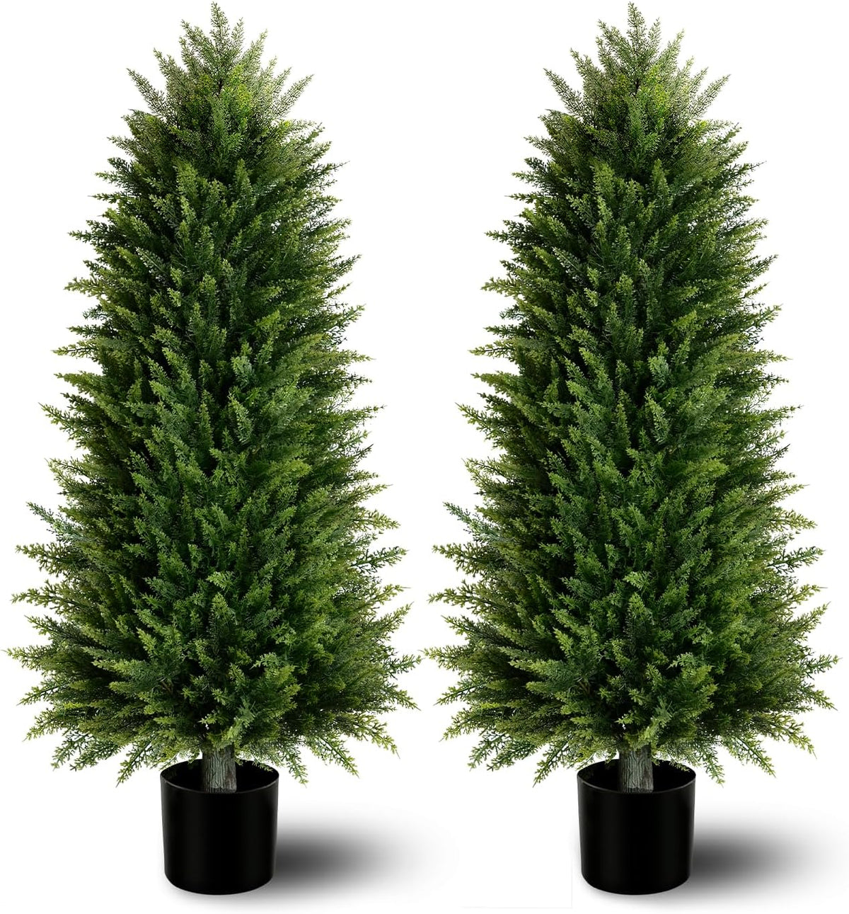 4FT Artificial Cedar Topiary Trees (2 Pack) - UV Resistant Fake Evergreen Shrubs with Extra Dense Foliage, Realistic Potted Faux Plants for Front Porch & Garden Decor