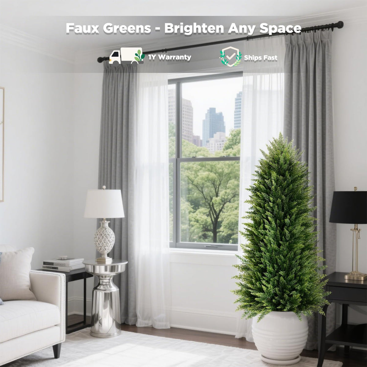 4FT Artificial Cedar Topiary Trees (2 Pack) - UV Resistant Fake Evergreen Shrubs with Extra Dense Foliage, Realistic Potted Faux Plants for Front Porch & Garden Decor