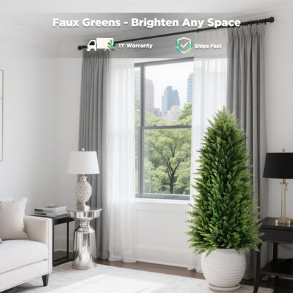 4FT Artificial Cedar Topiary Trees (2 Pack) - UV Resistant Fake Evergreen Shrubs with Extra Dense Foliage, Realistic Potted Faux Plants for Front Porch & Garden Decor