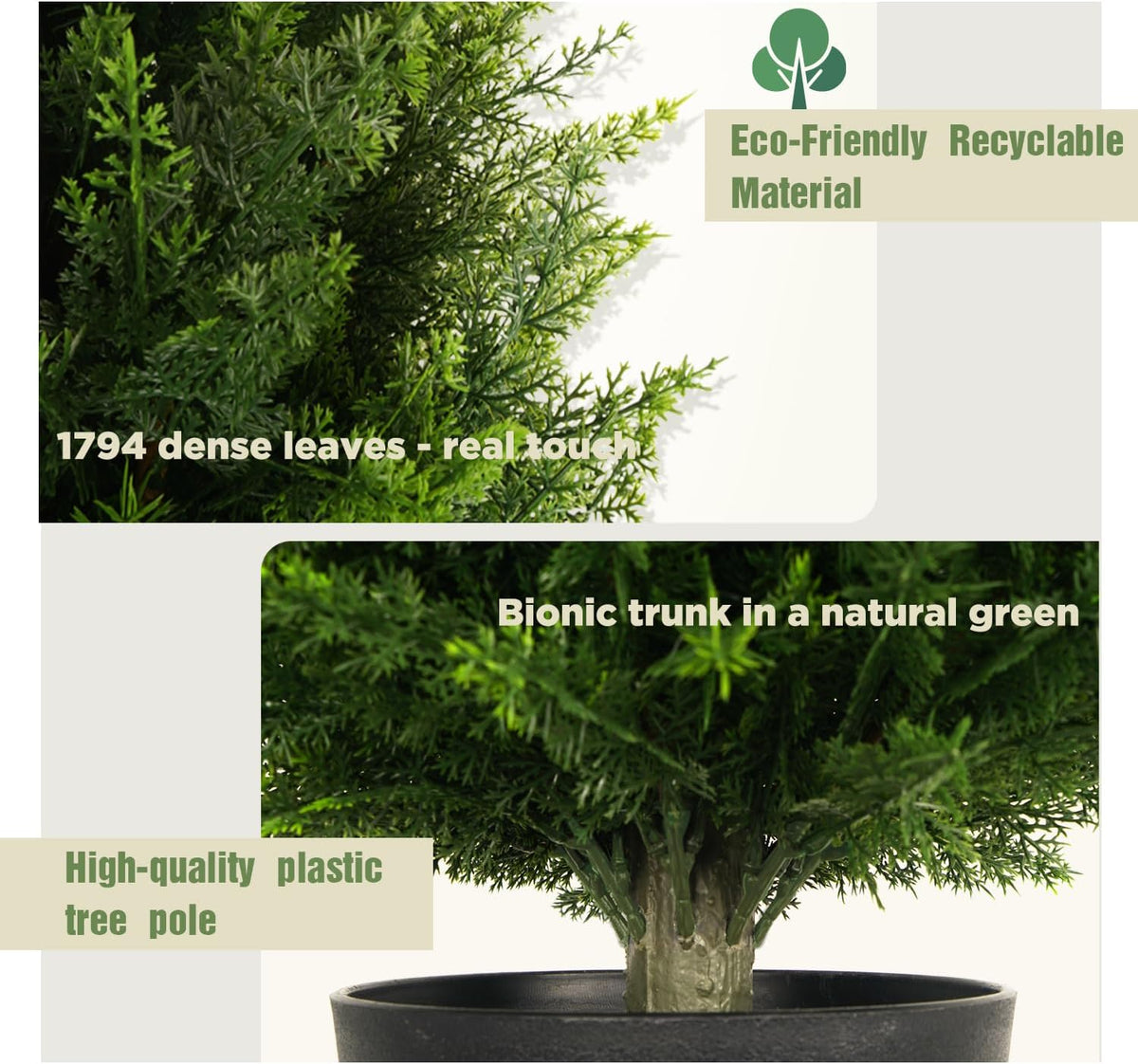 4FT Artificial Cedar Topiary Trees (2 Pack) - UV Resistant Fake Evergreen Shrubs with Extra Dense Foliage, Realistic Potted Faux Plants for Front Porch & Garden Decor