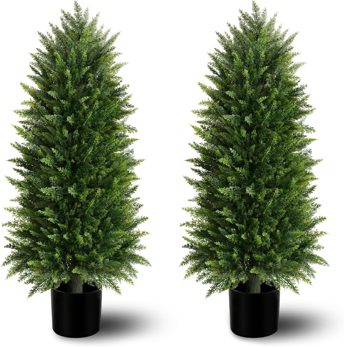 4FT Artificial Cedar Topiary Trees (2 Pack) - UV Resistant Fake Evergreen Shrubs with Extra Dense Foliage, Realistic Potted Faux Plants for Front Porch & Garden Decor