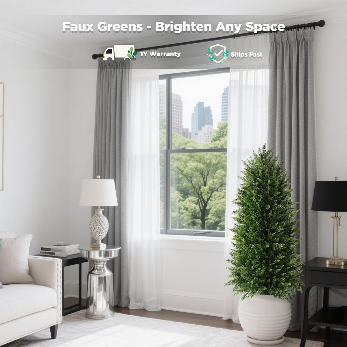 4FT Artificial Cedar Topiary Trees (2 Pack) - UV Resistant Fake Evergreen Shrubs with Extra Dense Foliage, Realistic Potted Faux Plants for Front Porch & Garden Decor