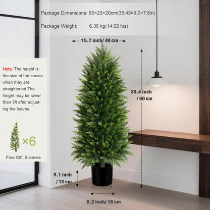 4FT Artificial Cedar Topiary Trees (2 Pack) - UV Resistant Fake Evergreen Shrubs with Extra Dense Foliage, Realistic Potted Faux Plants for Front Porch & Garden Decor