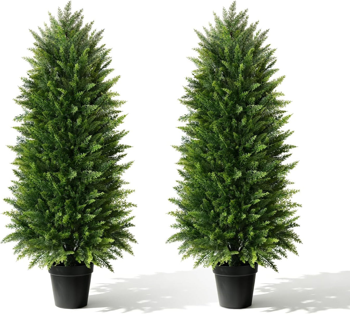 4FT Artificial Cedar Topiary Trees (2 Pack) - UV Resistant Fake Evergreen Shrubs with Extra Dense Foliage, Realistic Potted Faux Plants for Front Porch & Garden Decor