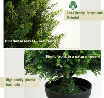 4FT Artificial Cedar Topiary Trees (2 Pack) - UV Resistant Fake Evergreen Shrubs with Extra Dense Foliage, Realistic Potted Faux Plants for Front Porch & Garden Decor