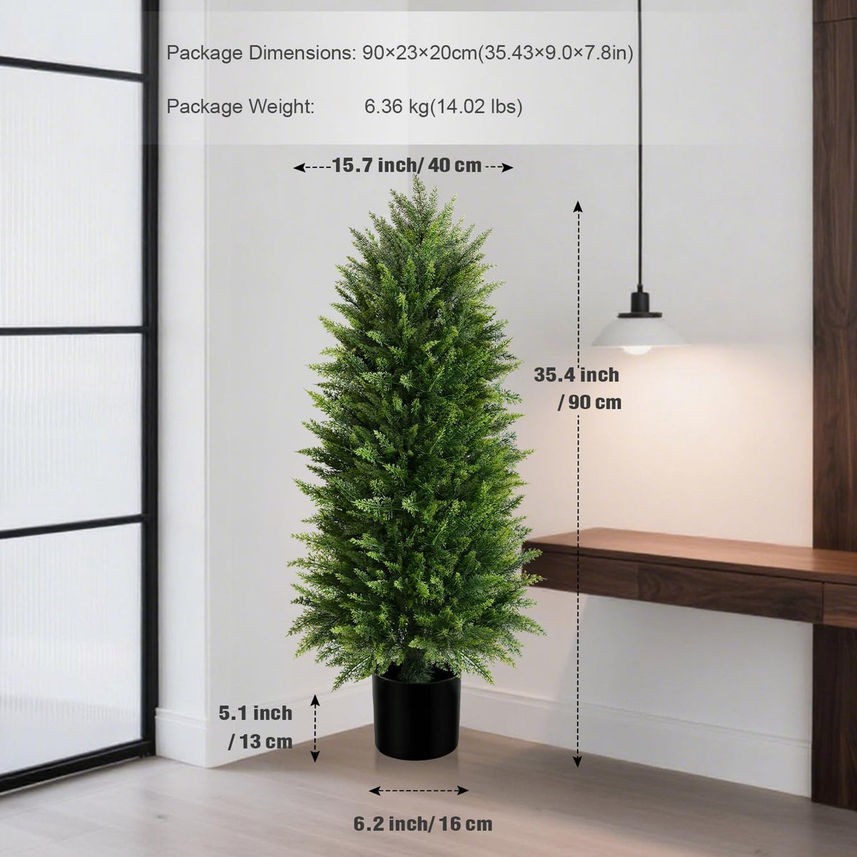 4FT Artificial Cedar Topiary Trees (2 Pack) - UV Resistant Fake Evergreen Shrubs with Extra Dense Foliage, Realistic Potted Faux Plants for Front Porch & Garden Decor