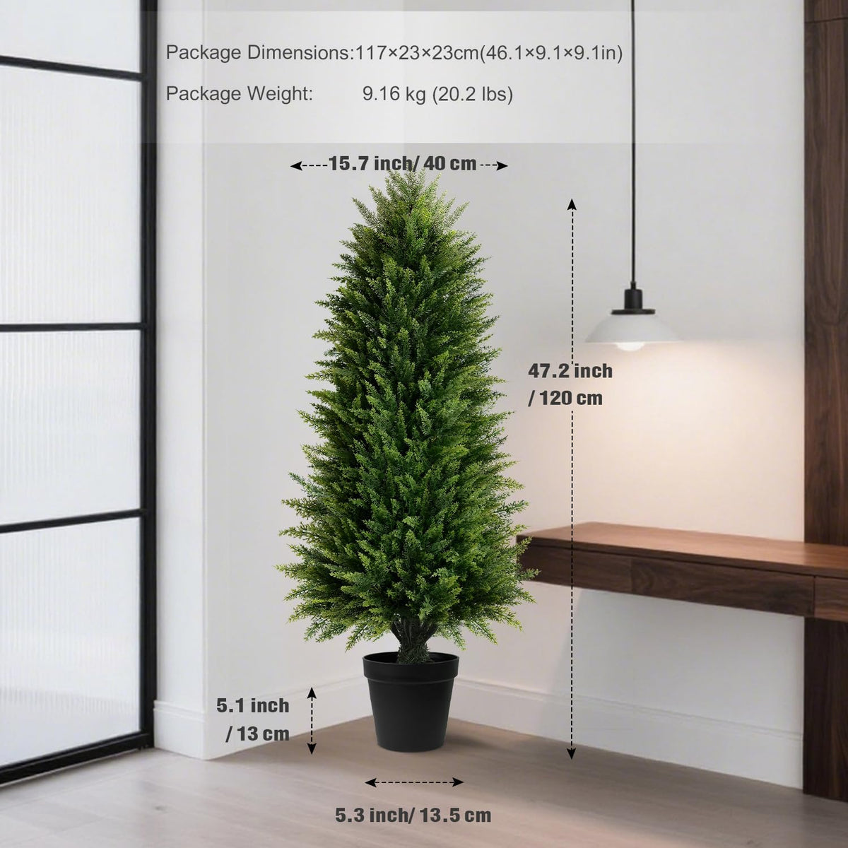 4FT Artificial Cedar Topiary Trees (2 Pack) - UV Resistant Fake Evergreen Shrubs with Extra Dense Foliage, Realistic Potted Faux Plants for Front Porch & Garden Decor