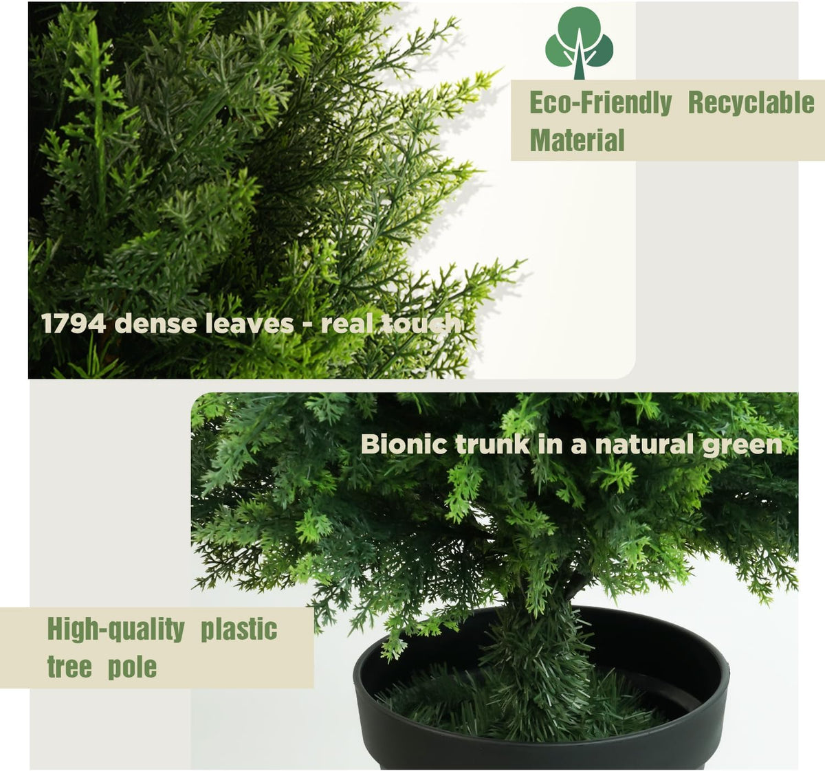 4FT Artificial Cedar Topiary Trees (2 Pack) - UV Resistant Fake Evergreen Shrubs with Extra Dense Foliage, Realistic Potted Faux Plants for Front Porch & Garden Decor
