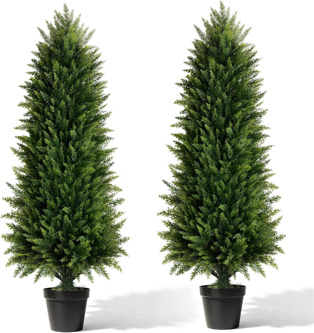 4FT Artificial Cedar Topiary Trees (2 Pack) - UV Resistant Fake Evergreen Shrubs with Extra Dense Foliage, Realistic Potted Faux Plants for Front Porch & Garden Decor