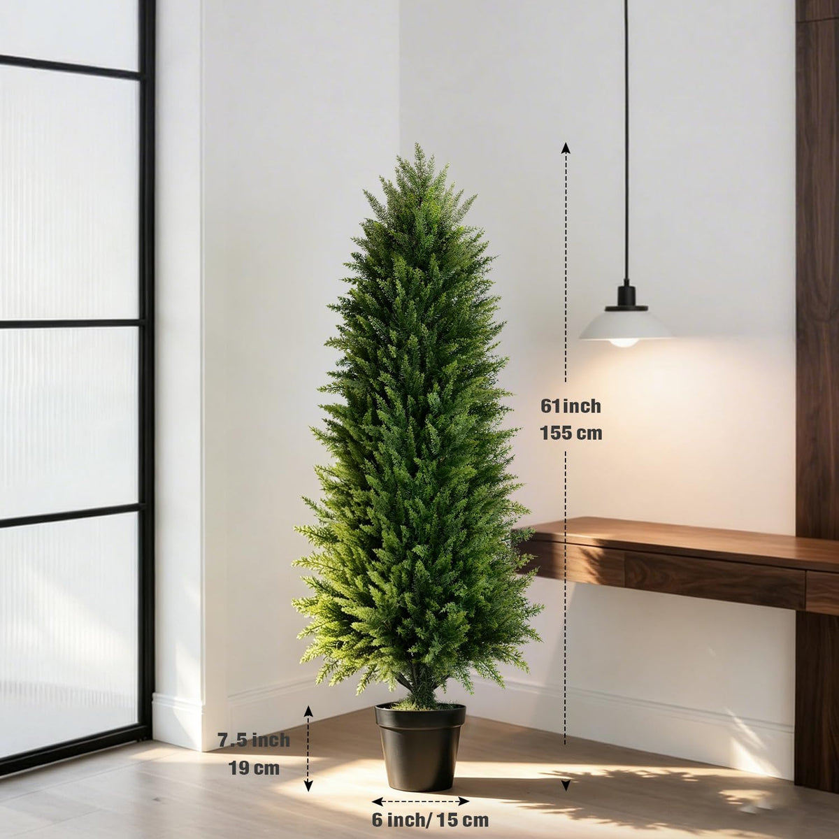 4FT Artificial Cedar Topiary Trees (2 Pack) - UV Resistant Fake Evergreen Shrubs with Extra Dense Foliage, Realistic Potted Faux Plants for Front Porch & Garden Decor