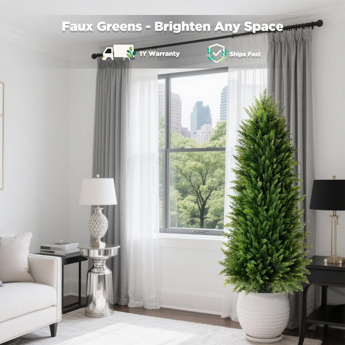 4FT Artificial Cedar Topiary Trees (2 Pack) - UV Resistant Fake Evergreen Shrubs with Extra Dense Foliage, Realistic Potted Faux Plants for Front Porch & Garden Decor