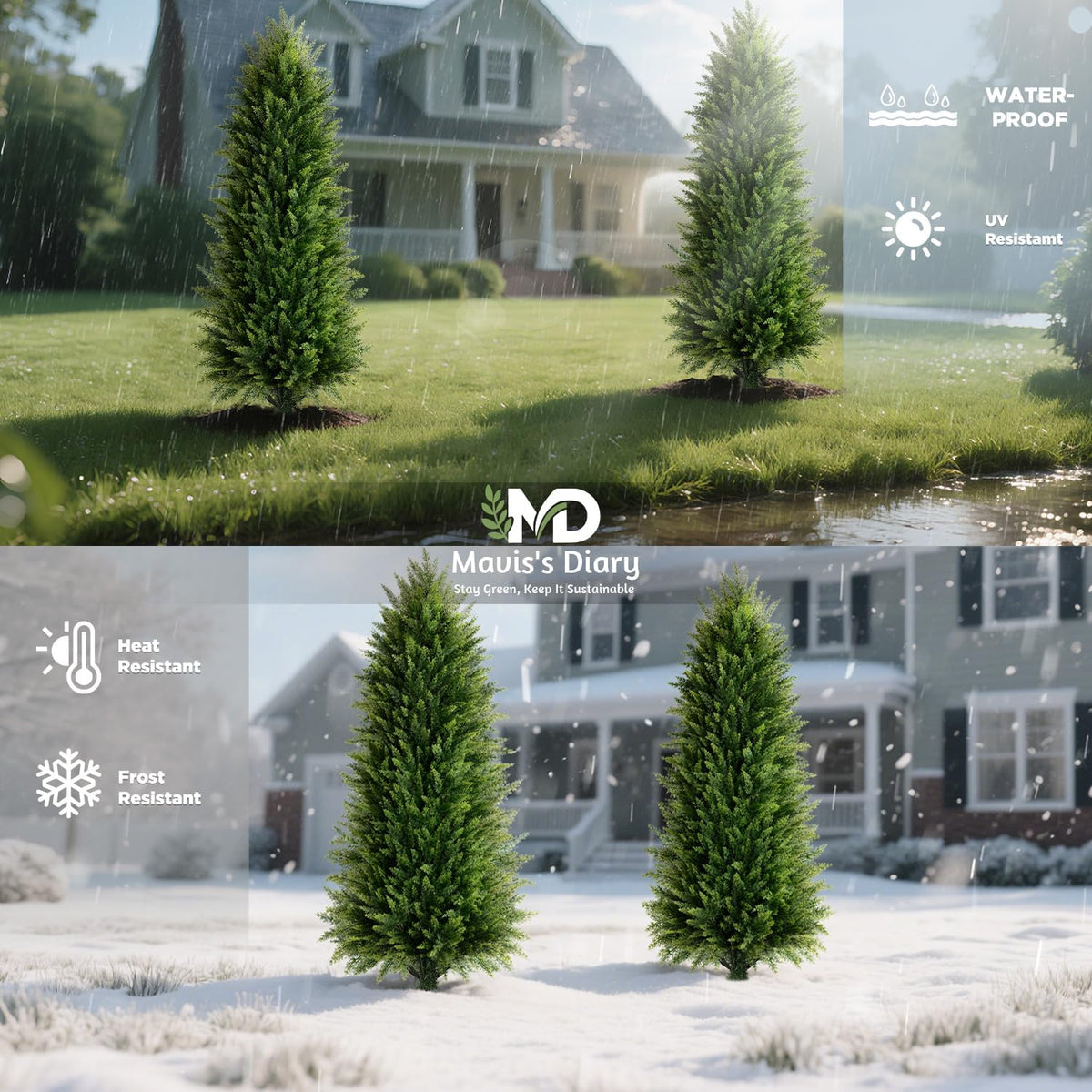 4FT Artificial Cedar Topiary Trees (2 Pack) - UV Resistant Fake Evergreen Shrubs with Extra Dense Foliage, Realistic Potted Faux Plants for Front Porch & Garden Decor
