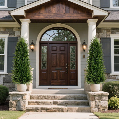 4FT Artificial Cedar Topiary Trees (2 Pack) - UV Resistant Fake Evergreen Shrubs with Extra Dense Foliage, Realistic Potted Faux Plants for Front Porch & Garden Decor