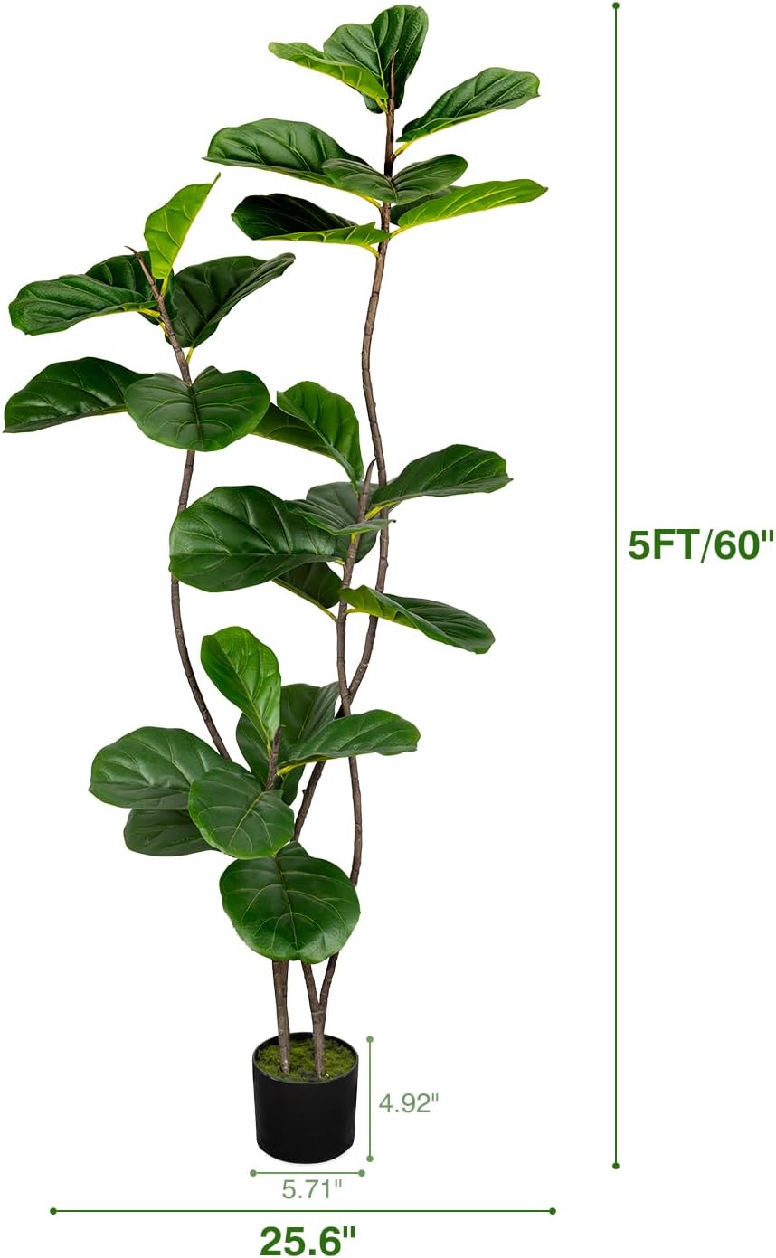 Artificial Fiddle Leaf Fig Tree 6FT with Cotton Basket | Faux Large Trees Fake Plants Tall Tree with 5 Sturdy Trunks, Indoor Artificial Plant Ficus Lifelike for Home Decor Office