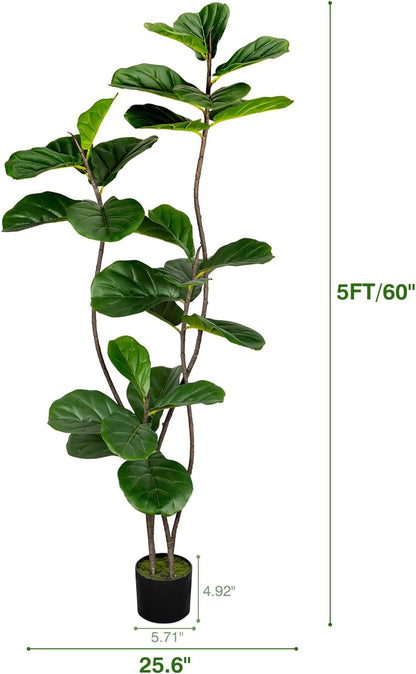 Artificial Fiddle Leaf Fig Tree 6FT with Cotton Basket | Faux Large Trees Fake Plants Tall Tree with 5 Sturdy Trunks, Indoor Artificial Plant Ficus Lifelike for Home Decor Office