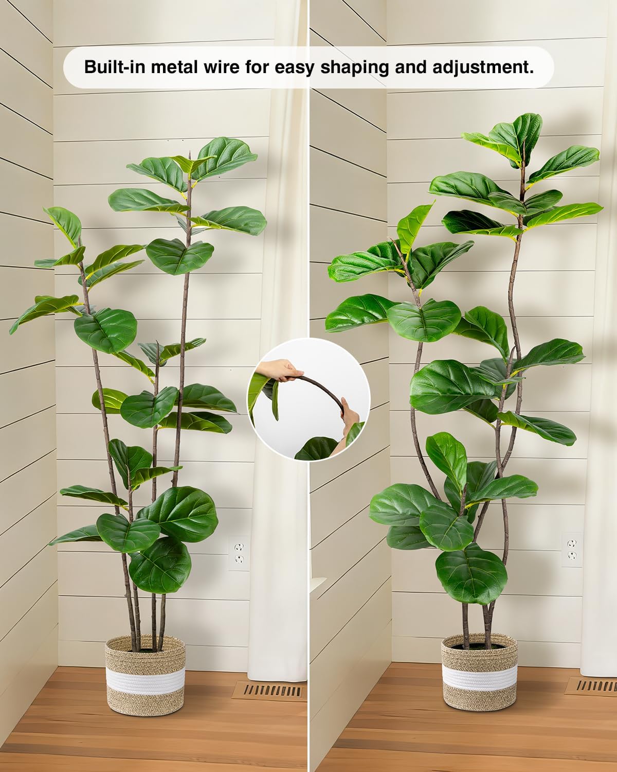 Artificial Fiddle Leaf Fig Tree 6FT with Cotton Basket | Faux Large Trees Fake Plants Tall Tree with 5 Sturdy Trunks, Indoor Artificial Plant Ficus Lifelike for Home Decor Office