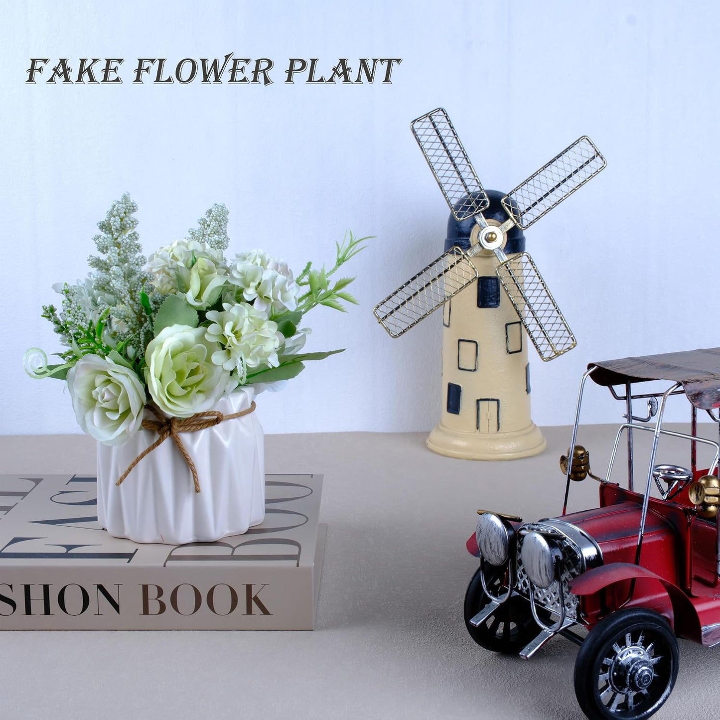 Artificial Potted Flower Pink Desktop Decoration Indoor for Home and Office | Small Ceramic Vase Fake Flower Plants, Faux Flowers Hydrangea Decora for Table,Bookshelf,Bedroom,Living Room,Party.(Pink)