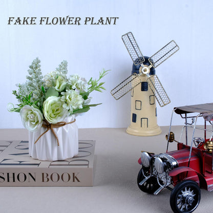 Artificial Potted Flower Pink Desktop Decoration Indoor for Home and Office | Small Ceramic Vase Fake Flower Plants, Faux Flowers Hydrangea Decora for Table,Bookshelf,Bedroom,Living Room,Party.(Pink)