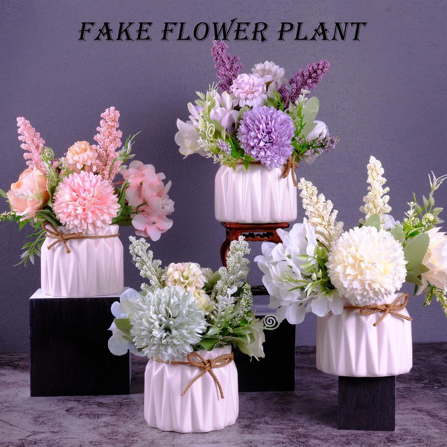 Artificial Potted Flower Pink Desktop Decoration Indoor for Home and Office | Small Ceramic Vase Fake Flower Plants, Faux Flowers Hydrangea Decora for Table,Bookshelf,Bedroom,Living Room,Party.(Pink)