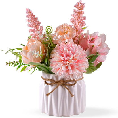 Artificial Potted Flower Pink Desktop Decoration Indoor for Home and Office | Small Ceramic Vase Fake Flower Plants, Faux Flowers Hydrangea Decora for Table,Bookshelf,Bedroom,Living Room,Party.(Pink)