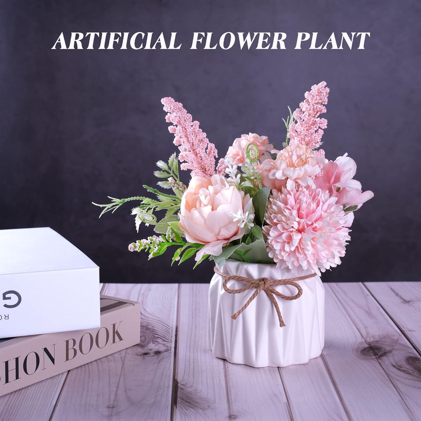 Artificial Potted Flower Pink Desktop Decoration Indoor for Home and Office | Small Ceramic Vase Fake Flower Plants, Faux Flowers Hydrangea Decora for Table,Bookshelf,Bedroom,Living Room,Party.(Pink)