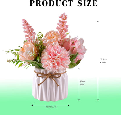 Artificial Potted Flower Pink Desktop Decoration Indoor for Home and Office | Small Ceramic Vase Fake Flower Plants, Faux Flowers Hydrangea Decora for Table,Bookshelf,Bedroom,Living Room,Party.(Pink)