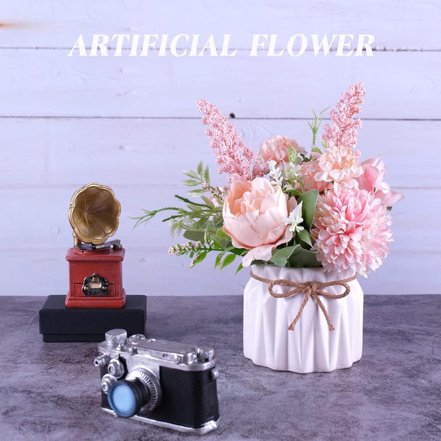 Artificial Potted Flower Pink Desktop Decoration Indoor for Home and Office | Small Ceramic Vase Fake Flower Plants, Faux Flowers Hydrangea Decora for Table,Bookshelf,Bedroom,Living Room,Party.(Pink)