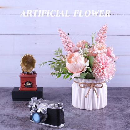 Artificial Potted Flower Pink Desktop Decoration Indoor for Home and Office | Small Ceramic Vase Fake Flower Plants, Faux Flowers Hydrangea Decora for Table,Bookshelf,Bedroom,Living Room,Party.(Pink)