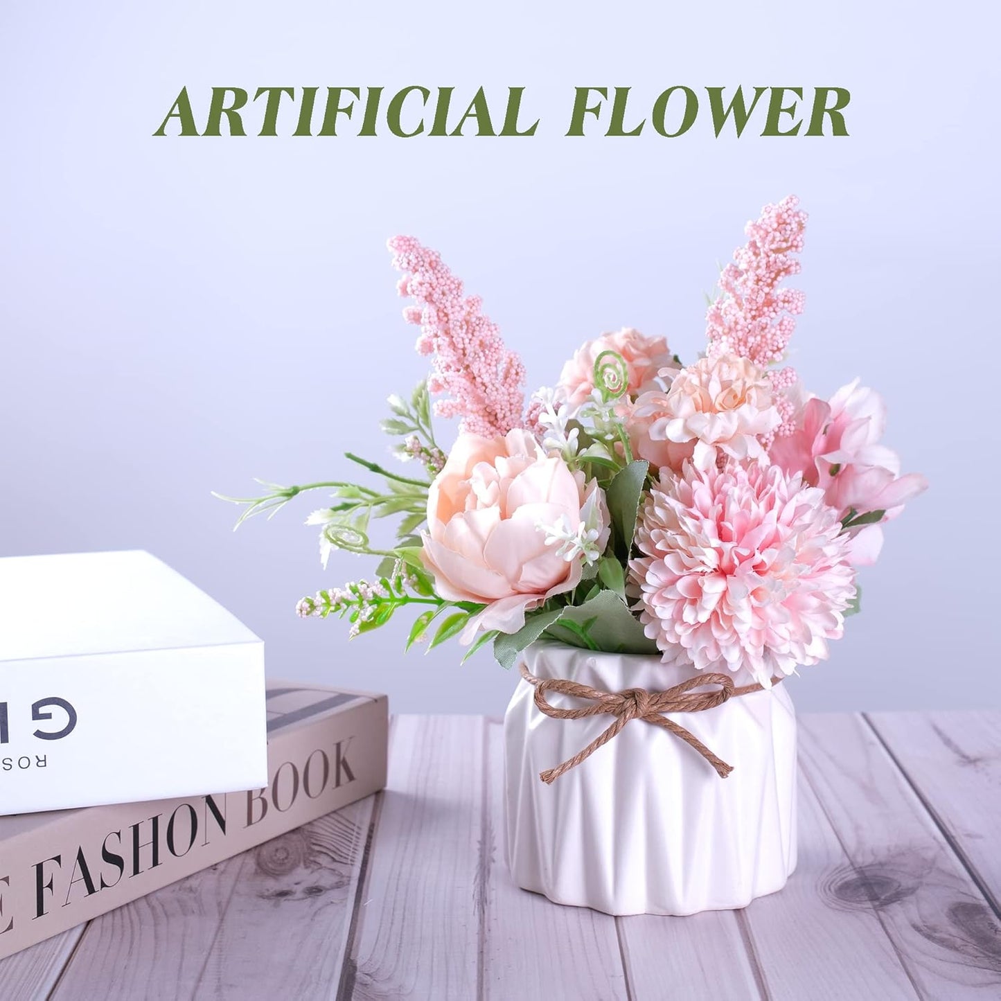 Artificial Potted Flower Pink Desktop Decoration Indoor for Home and Office | Small Ceramic Vase Fake Flower Plants, Faux Flowers Hydrangea Decora for Table,Bookshelf,Bedroom,Living Room,Party.(Pink)