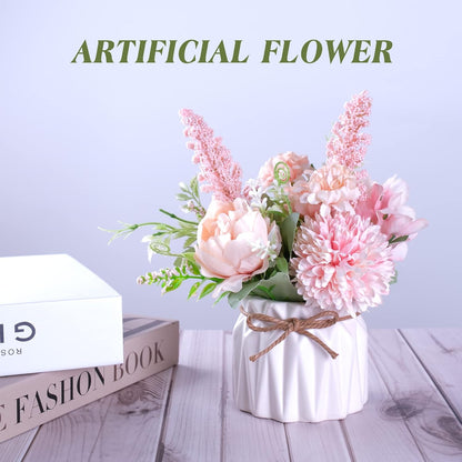 Artificial Potted Flower Pink Desktop Decoration Indoor for Home and Office | Small Ceramic Vase Fake Flower Plants, Faux Flowers Hydrangea Decora for Table,Bookshelf,Bedroom,Living Room,Party.(Pink)