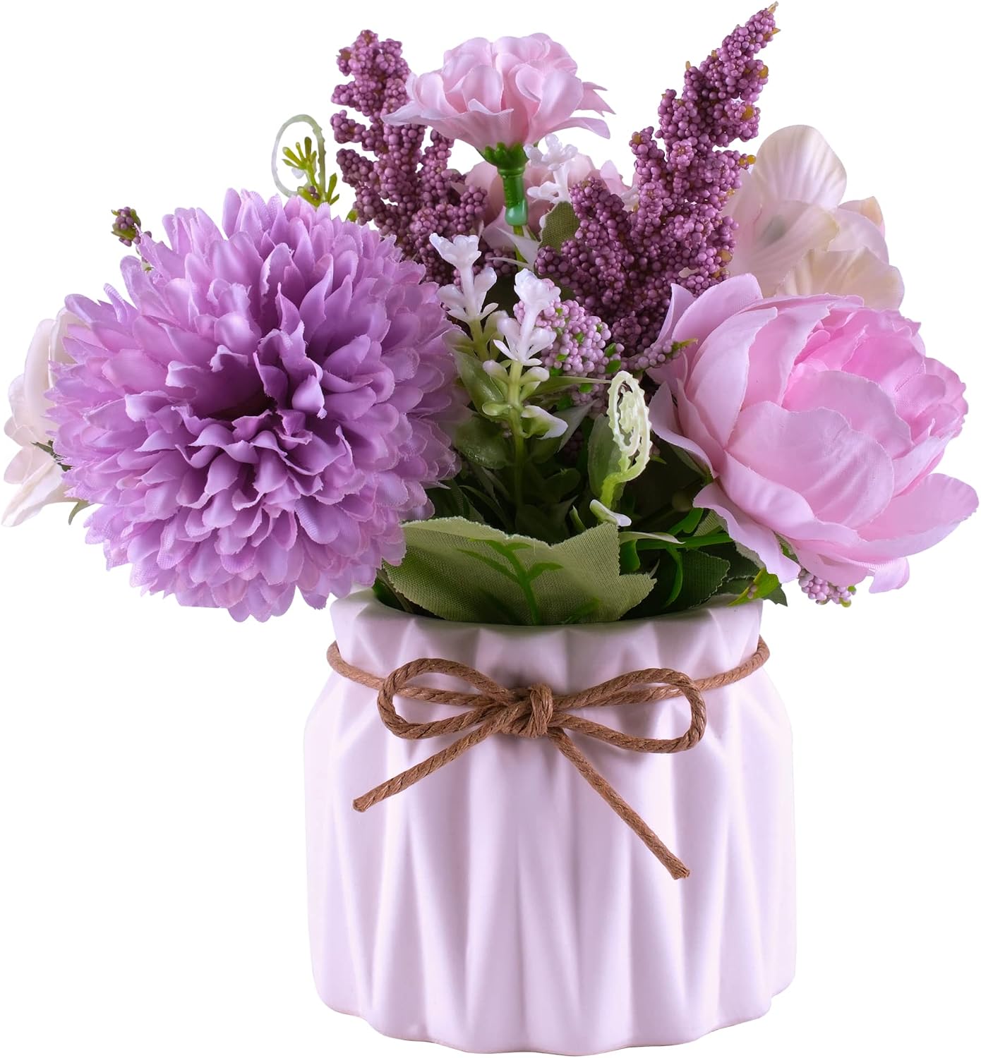 Artificial Potted Flower Pink Desktop Decoration Indoor for Home and Office | Small Ceramic Vase Fake Flower Plants, Faux Flowers Hydrangea Decora for Table,Bookshelf,Bedroom,Living Room,Party.(Pink)
