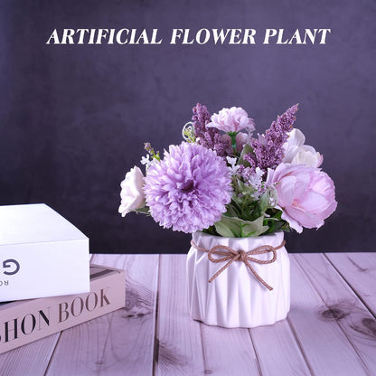 Artificial Potted Flower Pink Desktop Decoration Indoor for Home and Office | Small Ceramic Vase Fake Flower Plants, Faux Flowers Hydrangea Decora for Table,Bookshelf,Bedroom,Living Room,Party.(Pink)
