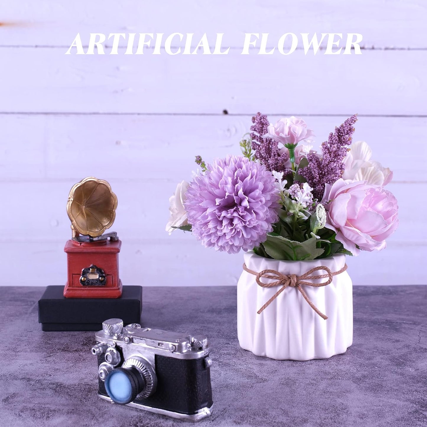 Artificial Potted Flower Pink Desktop Decoration Indoor for Home and Office | Small Ceramic Vase Fake Flower Plants, Faux Flowers Hydrangea Decora for Table,Bookshelf,Bedroom,Living Room,Party.(Pink)