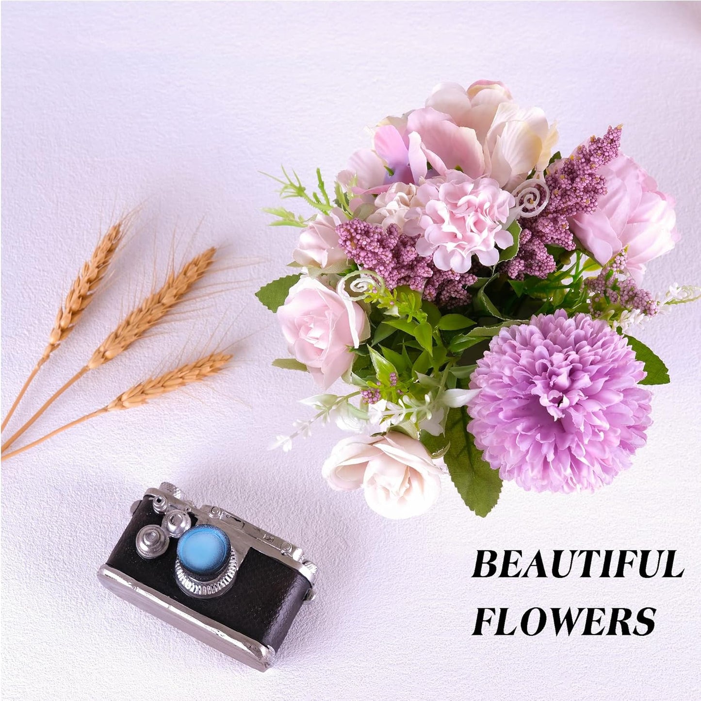 Artificial Potted Flower Pink Desktop Decoration Indoor for Home and Office | Small Ceramic Vase Fake Flower Plants, Faux Flowers Hydrangea Decora for Table,Bookshelf,Bedroom,Living Room,Party.(Pink)