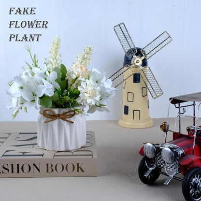 Artificial Potted Flower Pink Desktop Decoration Indoor for Home and Office | Small Ceramic Vase Fake Flower Plants, Faux Flowers Hydrangea Decora for Table,Bookshelf,Bedroom,Living Room,Party.(Pink)