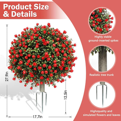 2 Pack Artificial Topiary Ball Trees, Fake Plants for Outdoor Indoor Artificial Shrubs with Ground Spike, UV Resistant Fake Bushes for Front Porch, Patio (Artificial Purple Lavender Flowers Tree)