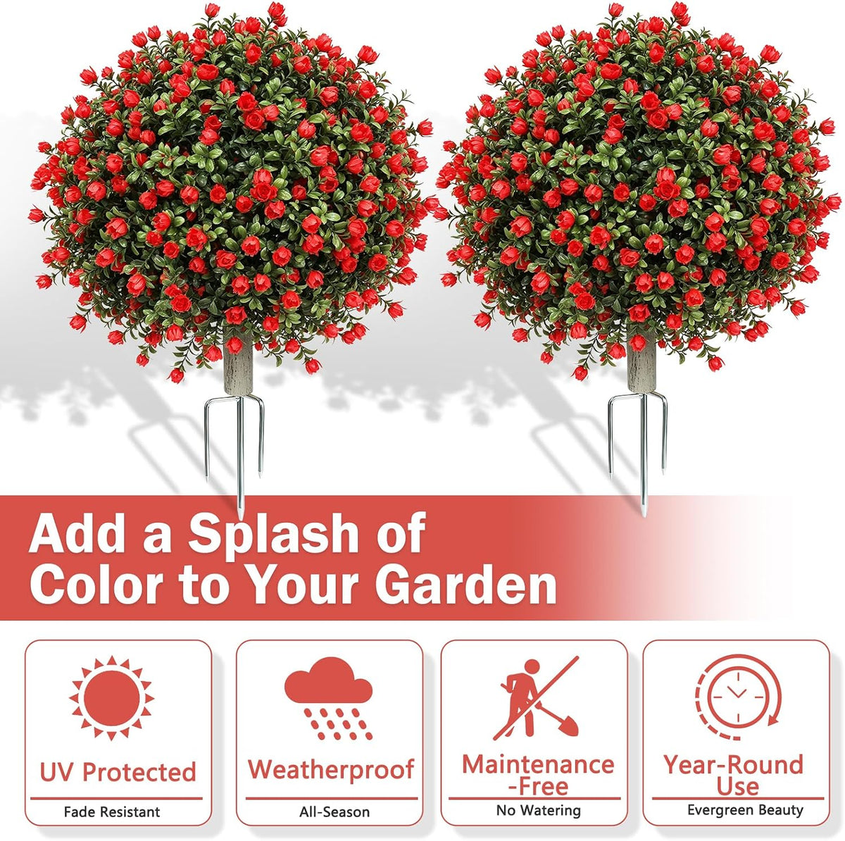 2 Pack Artificial Topiary Ball Trees, Fake Plants for Outdoor Indoor Artificial Shrubs with Ground Spike, UV Resistant Fake Bushes for Front Porch, Patio (Artificial Purple Lavender Flowers Tree)