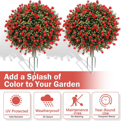 2 Pack Artificial Topiary Ball Trees, Fake Plants for Outdoor Indoor Artificial Shrubs with Ground Spike, UV Resistant Fake Bushes for Front Porch, Patio (Artificial Purple Lavender Flowers Tree)
