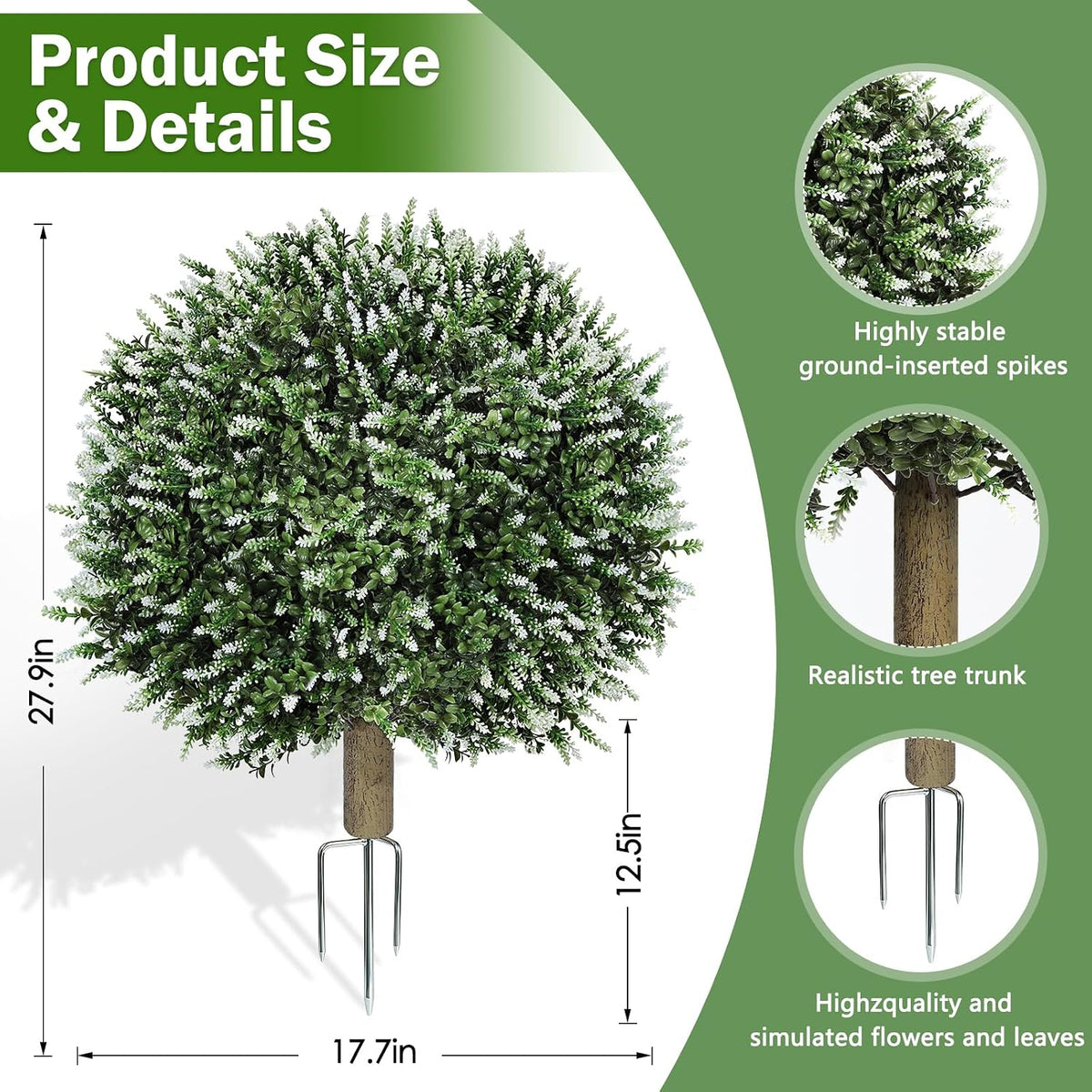 2 Pack Artificial Topiary Ball Trees, Fake Plants for Outdoor Indoor Artificial Shrubs with Ground Spike, UV Resistant Fake Bushes for Front Porch, Patio (Artificial Purple Lavender Flowers Tree)