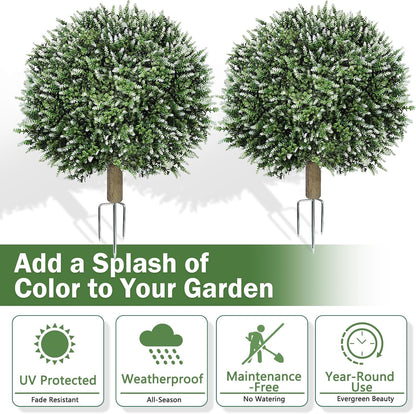 2 Pack Artificial Topiary Ball Trees, Fake Plants for Outdoor Indoor Artificial Shrubs with Ground Spike, UV Resistant Fake Bushes for Front Porch, Patio (Artificial Purple Lavender Flowers Tree)