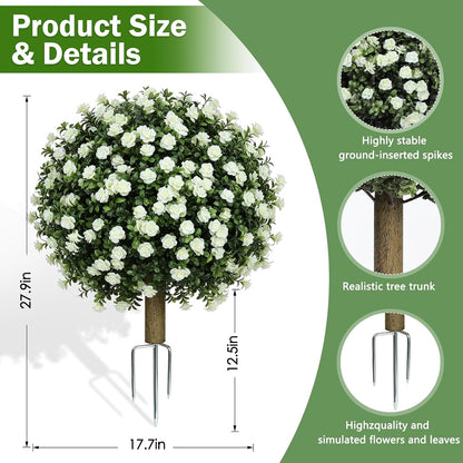 2 Pack Artificial Topiary Ball Trees, Fake Plants for Outdoor Indoor Artificial Shrubs with Ground Spike, UV Resistant Fake Bushes for Front Porch, Patio (Artificial Purple Lavender Flowers Tree)