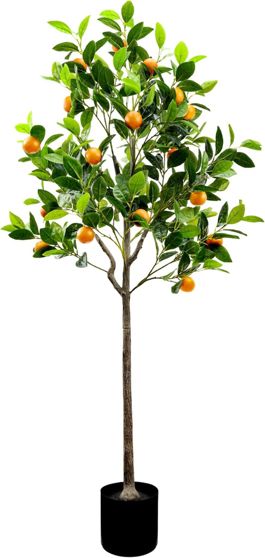 4.59 Feet Fake Orange Tree Artificial Green Plant Decoration | Realistic Fruit, with Plastic Pot, Lifelike Leaves, Home House, Table Office, Garden Indoor Outdoor
