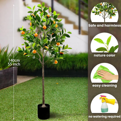 4.59 Feet Fake Orange Tree Artificial Green Plant Decoration | Realistic Fruit, with Plastic Pot, Lifelike Leaves, Home House, Table Office, Garden Indoor Outdoor