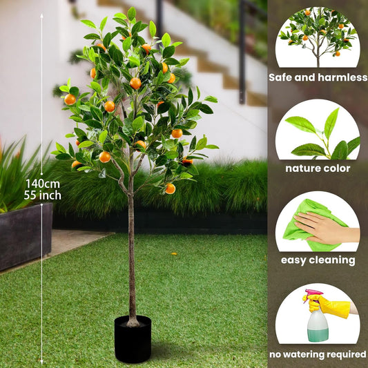 4.59 Feet Fake Orange Tree Artificial Green Plant Decoration | Realistic Fruit, with Plastic Pot, Lifelike Leaves, Home House, Table Office, Garden Indoor Outdoor