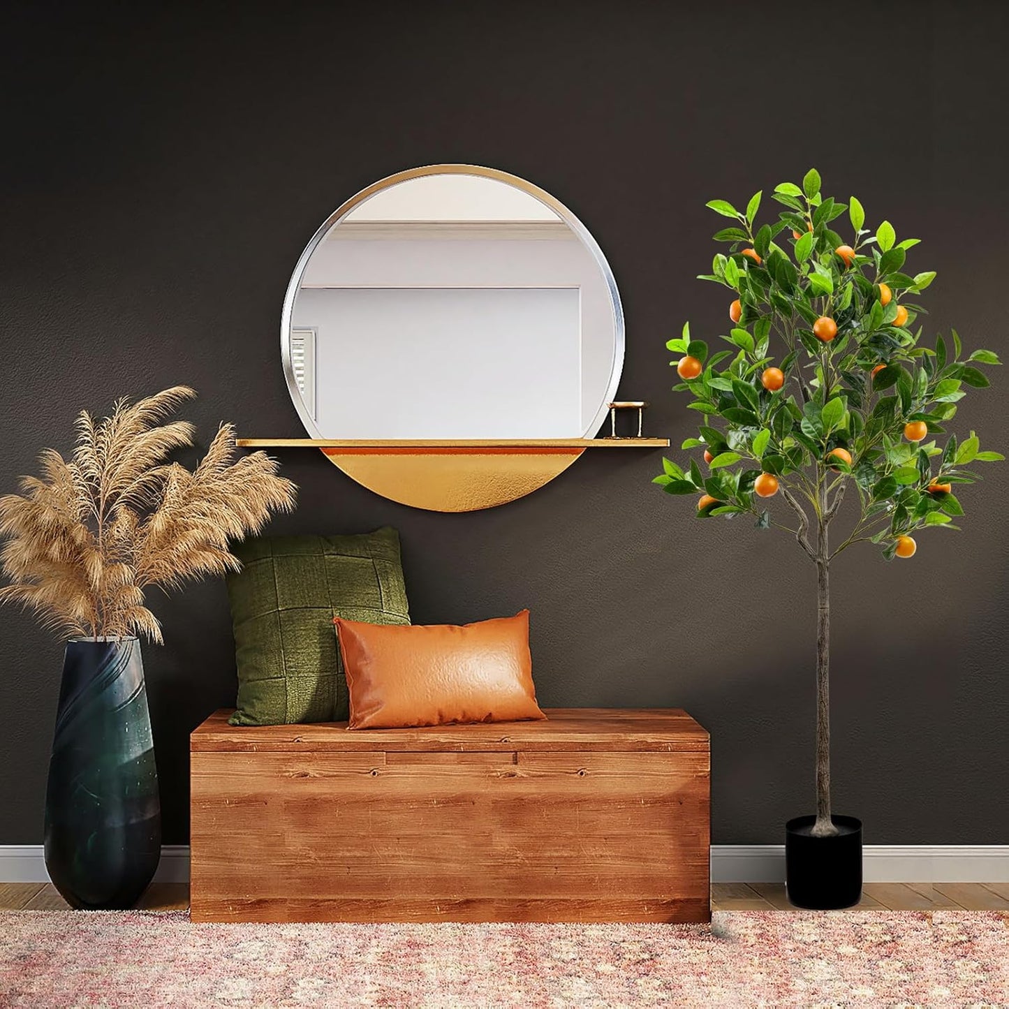 4.59 Feet Fake Orange Tree Artificial Green Plant Decoration | Realistic Fruit, with Plastic Pot, Lifelike Leaves, Home House, Table Office, Garden Indoor Outdoor