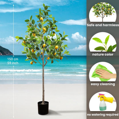 4.59 Feet Fake Orange Tree Artificial Green Plant Decoration | Realistic Fruit, with Plastic Pot, Lifelike Leaves, Home House, Table Office, Garden Indoor Outdoor